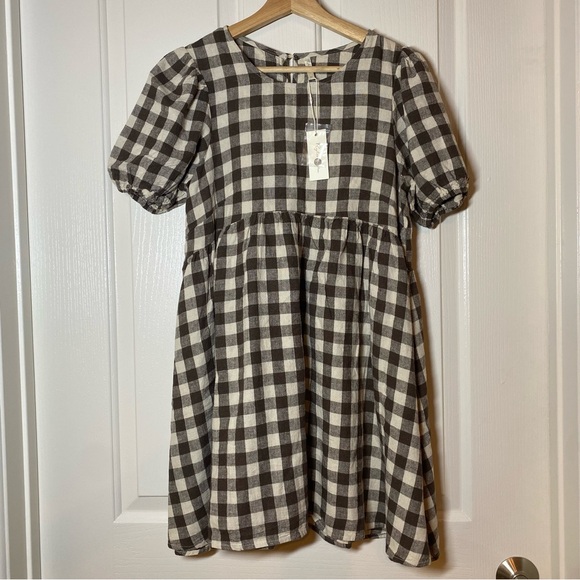 Rylee + Cru Dresses & Skirts - Rylee + Cru NWT Linen Marley Charcoal Checkered Gingham Babydoll Mini Dress XS